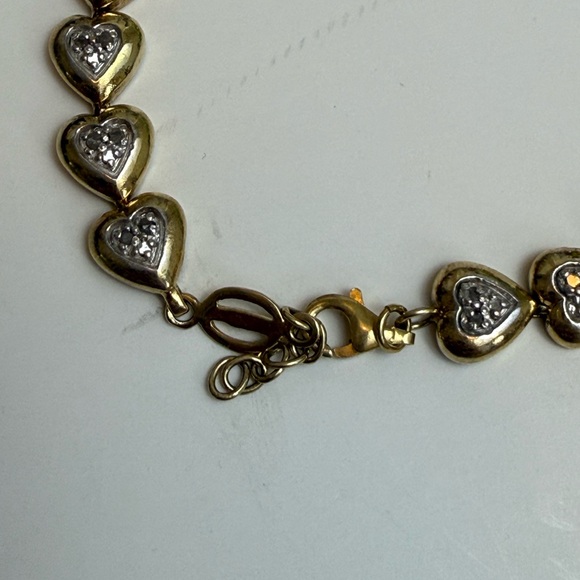 Womens 18K Yellow Gold Over Sterling Silver Diamond Hearts 7.5 Inch Bracelet - Picture 3 of 7